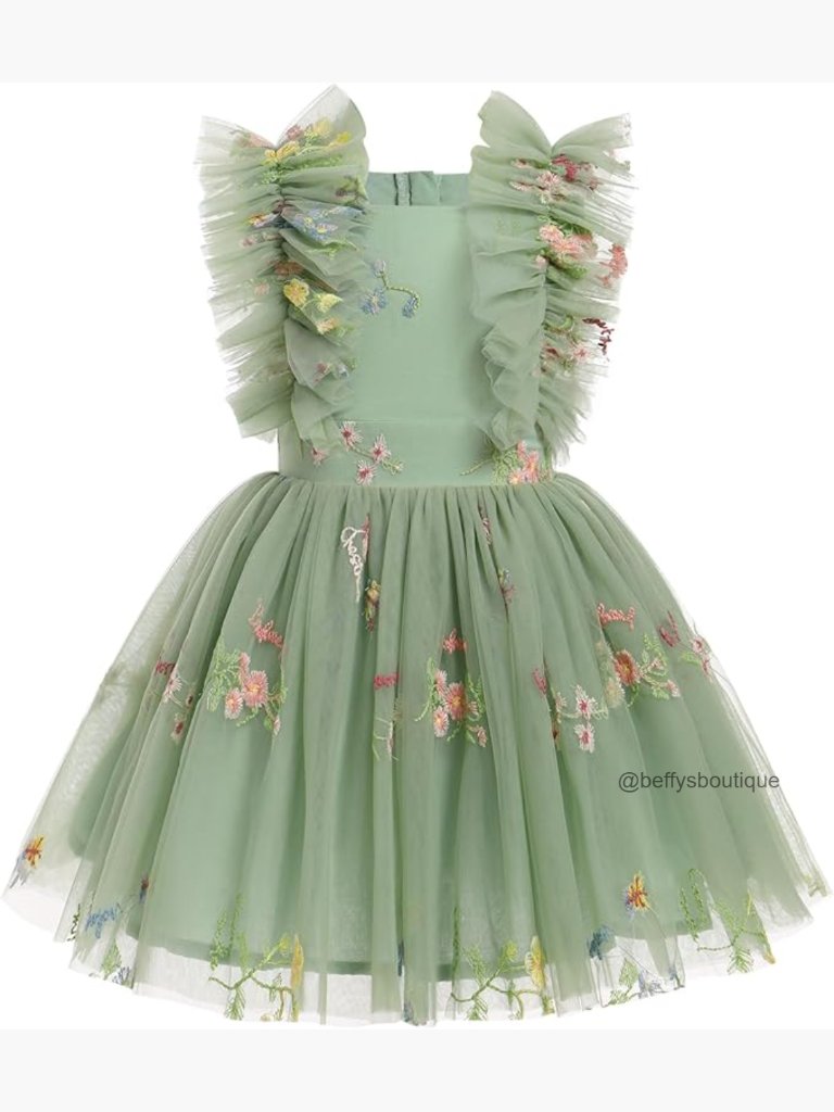 Ruffle Sleeve Birthday Princess Dress With Confetti For Smash Cake Photo Shoot